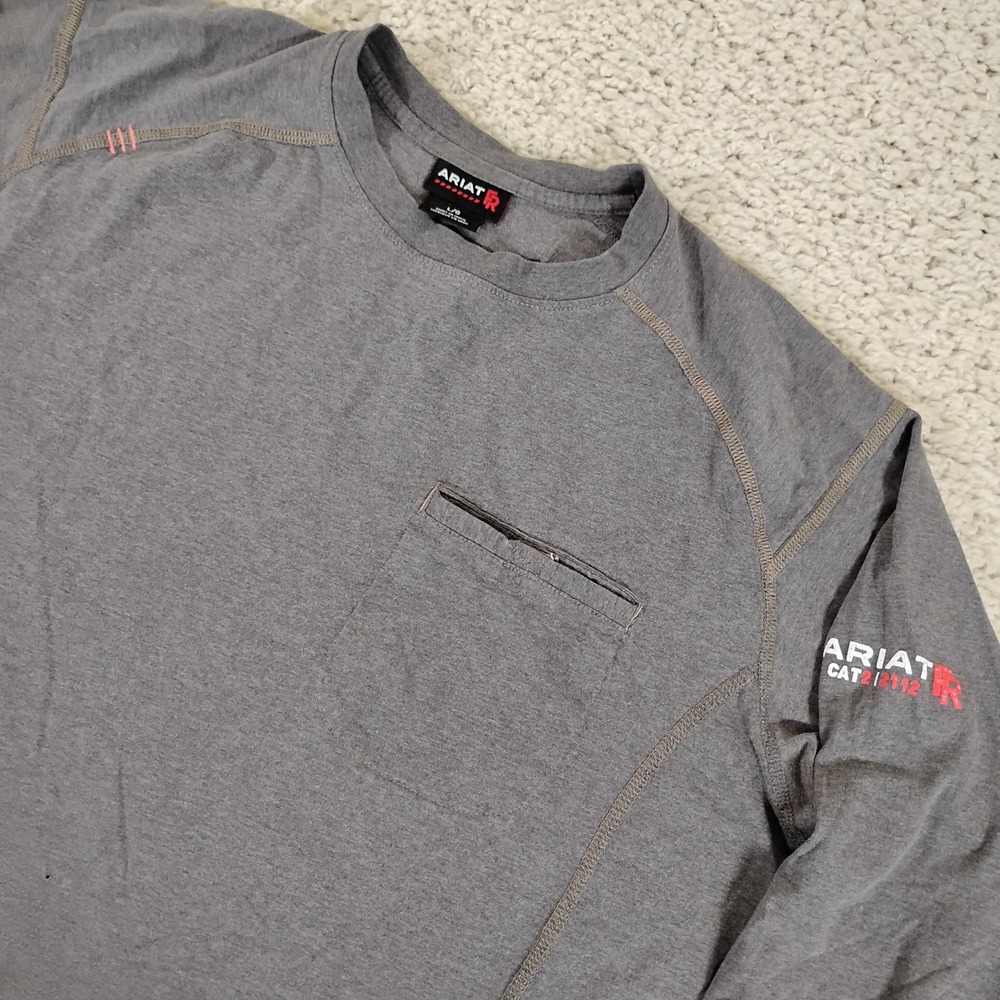 Ariat Shirt Mens Large Gray FR Fire Resistant Cat 2 2112 Workwear Long Sleeve - Picture 2 of 9